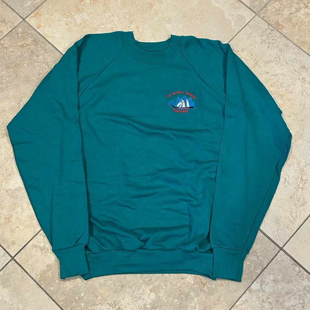 Vintage Screen Stars Sweatshirt Mens XL Teal Admiral Benbow Penzance Raglan USA